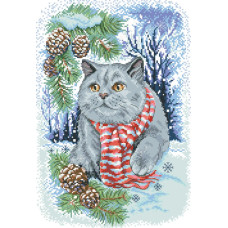 14-175 Інстинкт вишивання Схема на канві для вишивки хрестиком - Сірий кіт 33x45 см, Aida 14 (з паперовою схемою)