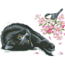 14-180 Інстинкт вишивання Схема на канві для вишивки хрестиком - Чорний кіт 33x45 см, Aida 14 (з паперовою схемою)