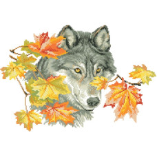 14-181 Інстинкт вишивання Схема на канві для вишивки хрестиком - Осінній вовк 33x45 см, Aida 14 (з паперовою схемою)