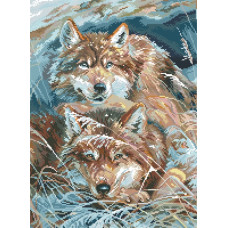 14-183 Інстинкт вишивання Схема на канві для вишивки хрестиком - Два вовка 33x45 см, Aida 14 (з паперовою схемою)