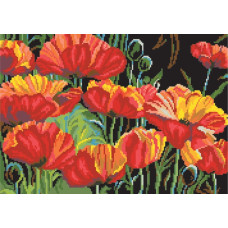 14-185 Інстинкт вишивання Схема на канві для вишивки хрестиком - Маки в полі 33x45 см, Aida 14 (з паперовою схемою)