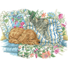 14-186 Інстинкт вишивання Схема на канві для вишивки хрестиком - Цуценя з кошеням 33x45 см, Aida 14 (з паперовою схемою)