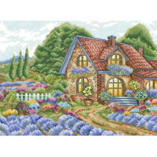 14-187 Інстинкт вишивання Схема на канві для вишивки хрестиком - Будинок в лаванді 33x45 см, Aida 14 (з паперовою схемою)