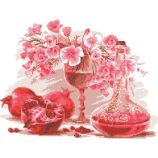 14-188 Інстинкт вишивання Схема на канві для вишивки хрестиком - Рожевий натюрморт 33x45 см, Aida 14 (з паперовою схемою)