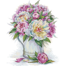 14-190 Інстинкт вишивання Схема на канві для вишивки хрестиком - Букет півоній 33x45 см, Aida 14 (з паперовою схемою)