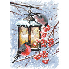 14-191 Інстинкт вишивання Схема на канві для вишивки хрестиком - Снігурі на ліхтарі 33x45 см, Aida 14 (з паперовою схемою)