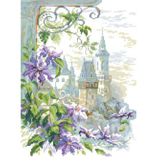 14-193 Інстинкт вишивання Схема на канві для вишивки хрестиком - Вид на місто 33x45 см, Aida 14 (з паперовою схемою)