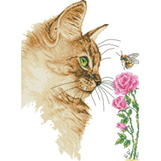 14-198 Інстинкт вишивання Схема на канві для вишивки хрестиком - Рудий кіт 33x45 см, Aida 14 (з паперовою схемою)