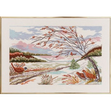 14-263 Eva Rosenstand Набір для вишивки рахунковим хрестиком - Зимовий пейзаж 35х50 см, Льон 26 ct