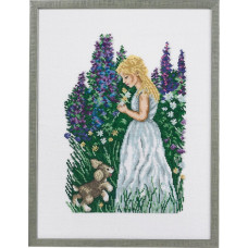 14-366 Eva Rosenstand Набір для вишивки рахунковим хрестиком - Дівчина з цуценям 45х35 см, Льон 26 ct