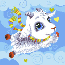 14-946 Інстинкт вишивання Схема на канві для вишивки хрестиком - Козеня у хмарках 33x33 см, Aida 14 (з паперовою схемою)