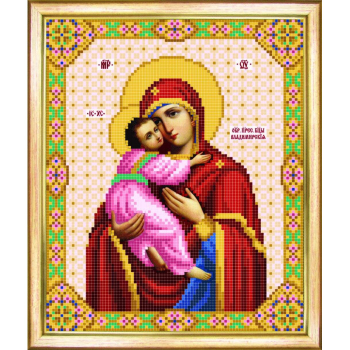 СБИ-002 Ікона Володимирської Божої Матері. Чарівна Мить. Схема на тканині для вишивання бісером