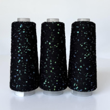 156 Infinity Yarn Пряжа паєтки 3 мм на котонi, Чорний+прозорий хамелеон  100гр-800м