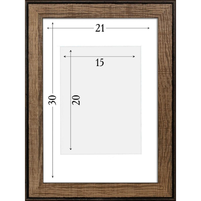 Фоторамка дерев'яна 21х30 (А4) під фото 15х20 багет: DL3302-05 Горіх (з антибліковим склом 2мм, паспарту, двп з ніжкою) EmojiFrame