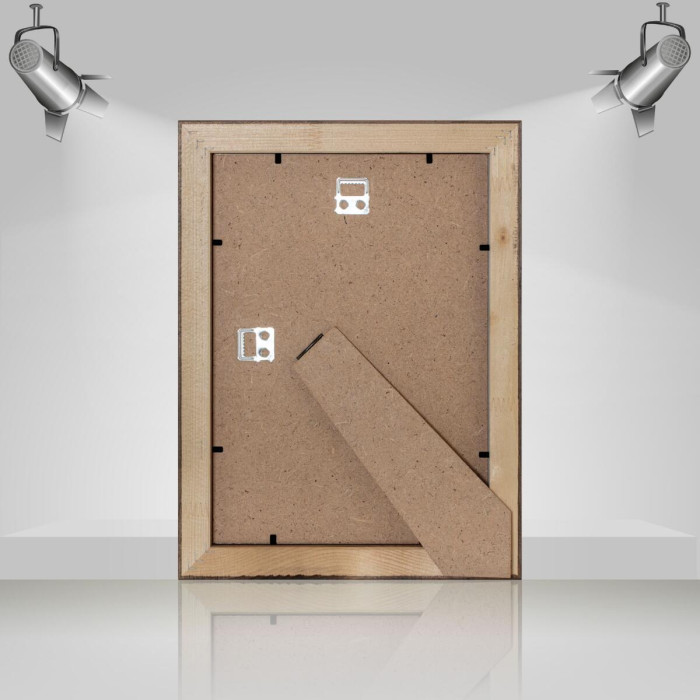 Фоторамка дерев'яна 21х30 (А4) під фото 15х20 багет: DL3302-05 Горіх (з глянцевим прозорим пластиком 0.8мм, паспарту, двп з ніжкою) EmojiFrame