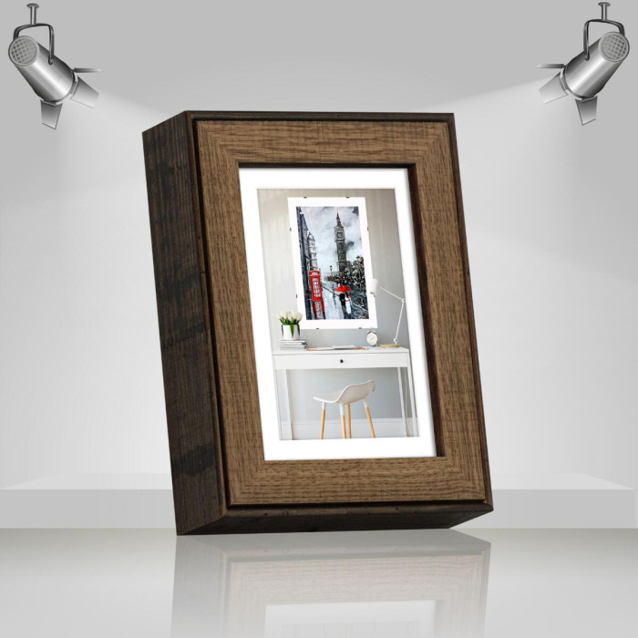 Рамка для фото дерев'яна 13х18 під фото 10х15 багет: DL3302-05 Горіх (з глянцевим склом 1-1.5мм, двп, паспарту) EmojiFrame