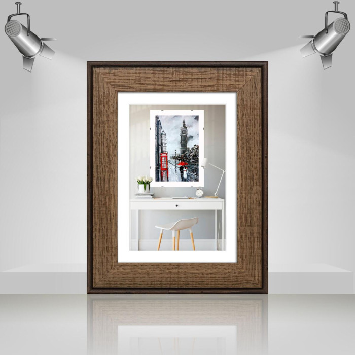 Рамка для фото дерев'яна 13х18 під фото 10х15 багет: DL3302-05 Горіх (з глянцевим склом 1-1.5мм, двп, паспарту) EmojiFrame