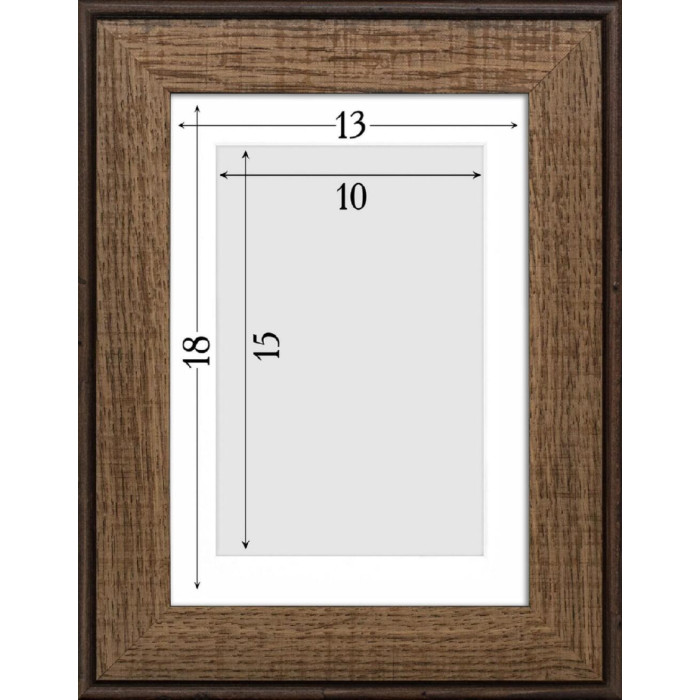 Фоторамка дерев'яна 13х18 під фото 10х15 багет: DL3302-05 Горіх (з антибліковим склом 2мм, паспарту, двп з ніжкою) EmojiFrame