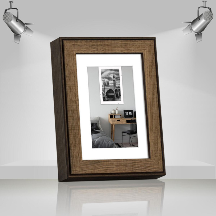 Фоторамка дерев'яна 15х20 під фото 10х15 багет: DL3302-05 Горіх (з глянцевим прозорим пластиком 0.8мм, двп, паспарту) EmojiFrame
