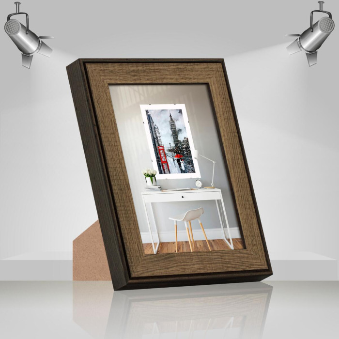 Фоторамка дерев'яна 15х21 (А5) багет: DL3302-05 Горіх (з антибліковим склом 2мм, двп з ніжкою) EmojiFrame