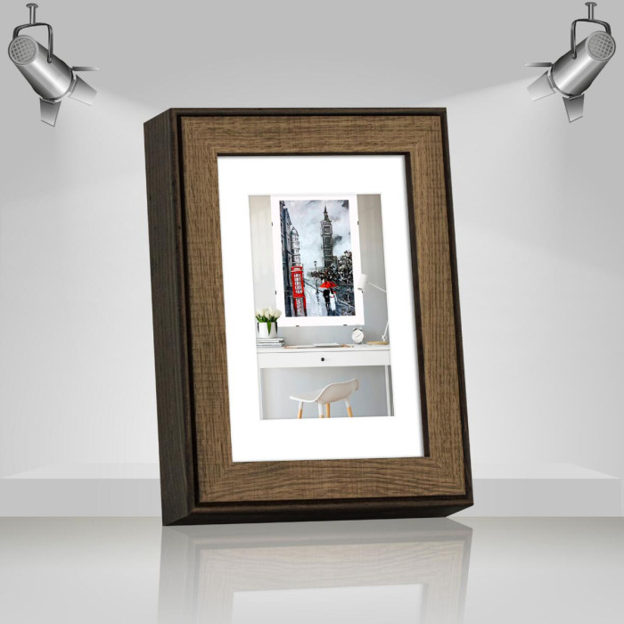Рамка для фото дерев'яна 15х21 (А5) під фото 10х15 багет: DL3302-05 Горіх (з глянцевим склом 1-1.5мм, двп, паспарту) EmojiFrame