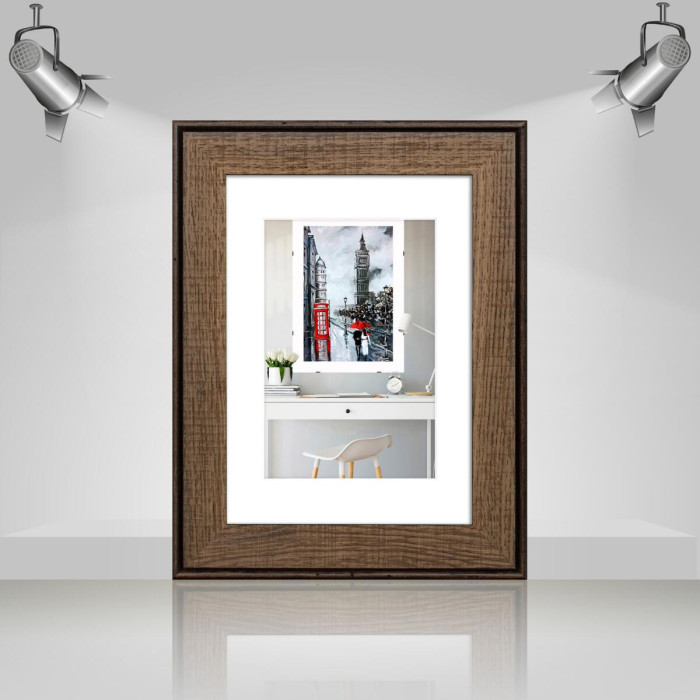 Фоторамка дерев'яна 15х21 (А5) під фото 10х15 багет: DL3302-05 Горіх (з антибліковим склом 2мм, паспарту, двп з ніжкою) EmojiFrame