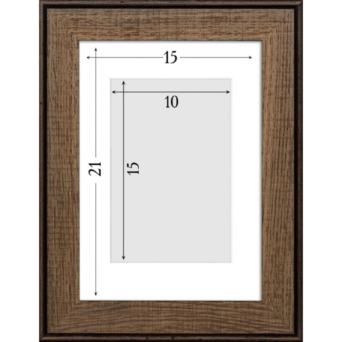 Рамка для фото дерев'яна 15х21 (А5) під фото 10х15 багет: DL3302-05 Горіх (з глянцевим склом 1-1.5мм, паспарту, двп з ніжкою) EmojiFrame