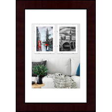 Рамка для фото дерев'яна 20х30 під фото 15х20 багет: DL3004-04 Темне дерево з чорним (з глянцевим склом 1-1.5мм, паспарту, двп з ніжкою) EmojiFrame