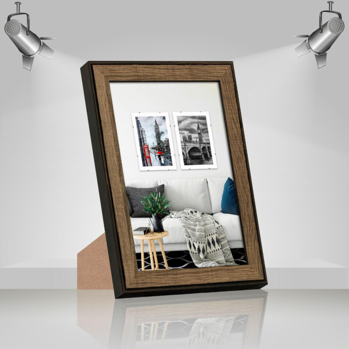 Рамка для фото дерев'яна 20х30 багет: DL3302-05 Горіх (з глянцевим склом 1-1.5мм, двп з ніжкою) EmojiFrame