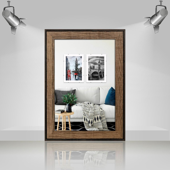 Фоторамка дерев'яна 20х30 багет: DL3302-05 Горіх (з глянцевим прозорим пластиком 0.8мм, двп з ніжкою) EmojiFrame