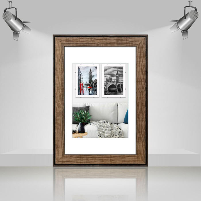 Фоторамка дерев'яна 20х30 під фото 15х20 багет: DL3302-05 Горіх (з антибліковим склом 2мм, двп, паспарту) EmojiFrame