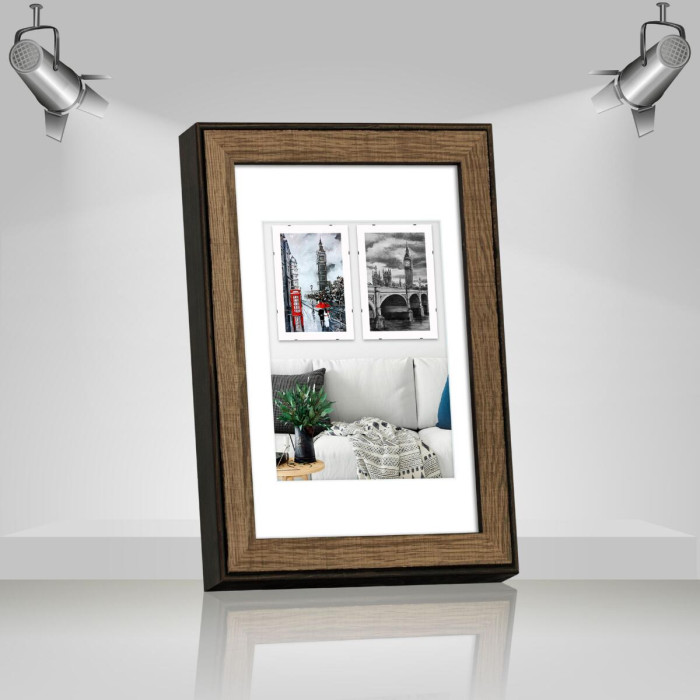 Рамка для фото дерев'яна 20х30 під фото 15х20 багет: DL3302-05 Горіх (з глянцевим склом 1-1.5мм, двп, паспарту) EmojiFrame