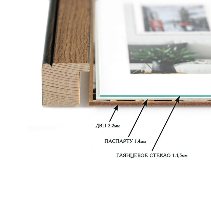 Рамка для фото дерев'яна 20х30 під фото 15х20 багет: DL3302-05 Горіх (з глянцевим склом 1-1.5мм, двп, паспарту) EmojiFrame