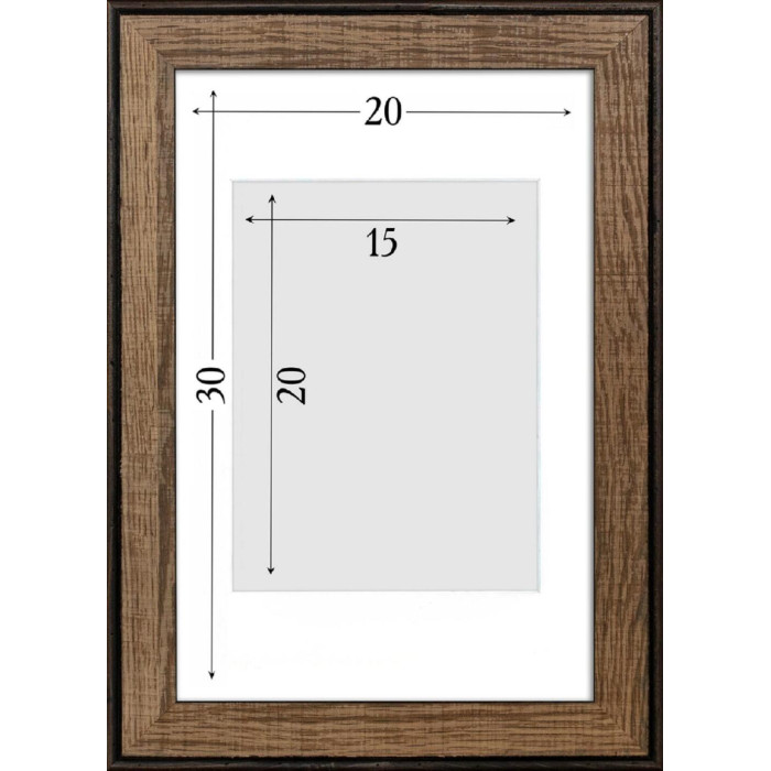 Рамка для фото дерев'яна 20х30 під фото 15х20 багет: DL3302-05 Горіх (з глянцевим склом 1-1.5мм, паспарту, двп з ніжкою) EmojiFrame
