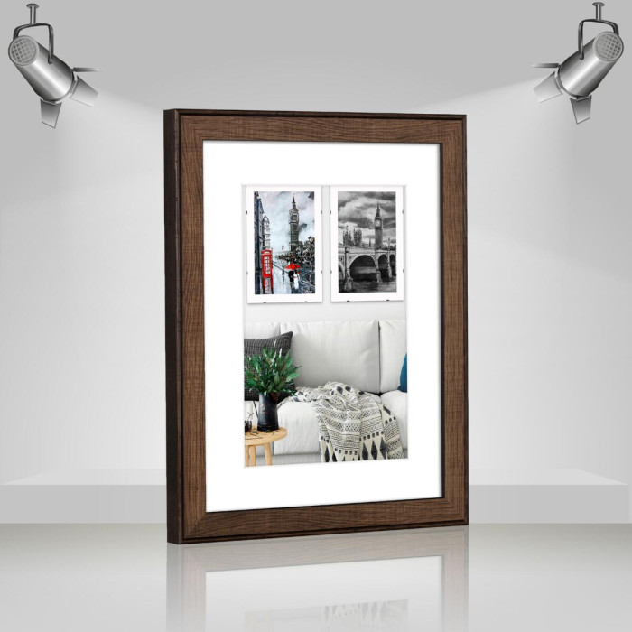 Фоторамка дерев'яна 30х40 під фото 20х30 багет: DL3302-05 Горіх (з антибліковим склом 2мм, двп, паспарту) EmojiFrame