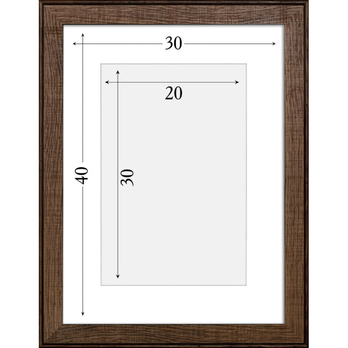 Фоторамка дерев'яна 30х40 під фото 20х30 багет: DL3302-05 Горіх (з антибліковим склом 2мм, двп, паспарту) EmojiFrame