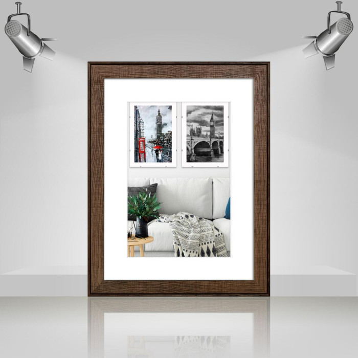 Фоторамка дерев'яна 30х40 під фото 20х30 багет: DL3302-05 Горіх (з глянцевим склом 1-1.5мм, двп, паспарту) EmojiFrame