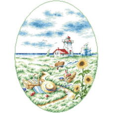 16-403 Пікнік біля маяка, 33х45 см. Інстинкт вишивання. Канва з нанесеним малюнком Aida 16 + схема на папері