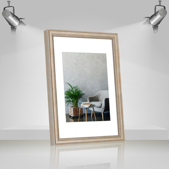 Фоторамка дерев'яна 21х30 (А4) під фото 15х20 багет: DL1905-01 Срібло з патиною (з антибліковим склом 2мм, двп, паспарту) EmojiFrame