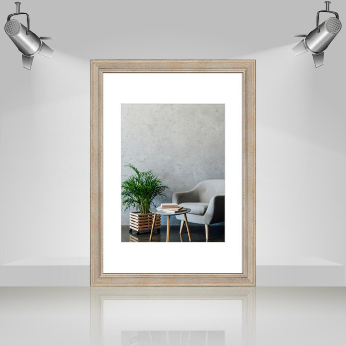 Фоторамка дерев'яна 21х30 (А4) під фото 15х20 багет: DL1905-01 Срібло з патиною (з антибліковим склом 2мм, двп, паспарту) EmojiFrame