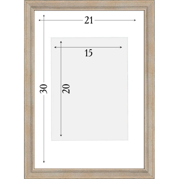 Фоторамка дерев'яна 21х30 (А4) під фото 15х20 багет: DL1905-01 Срібло з патиною (з антибліковим склом 2мм, двп, паспарту) EmojiFrame
