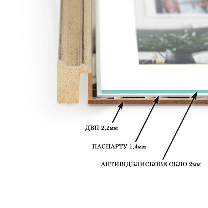 Фоторамка дерев'яна 21х30 (А4) під фото 15х20 багет: DL1905-01 Срібло з патиною (з антибліковим склом 2мм, двп, паспарту) EmojiFrame