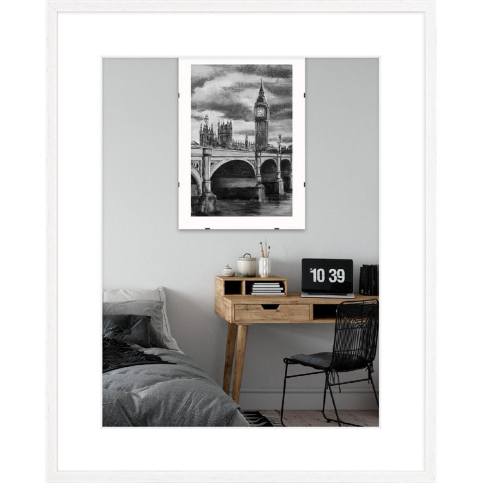 Рамка для фото дерев'яна 40х50 під фото 30х40 багет: DL1507-01 Білий (з глянцевим склом 1-1.5мм, паспарту біле, двп) EmojiFrame