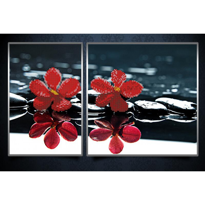АР3-002 Красные орхидеи. А-строчка. Схема на ткани для вышивания бисером