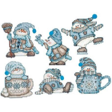 1689 Design Works Набір для вишивки рахунковим хрестиком - Сніговики з какао 8x10 см, пластикова Aida14