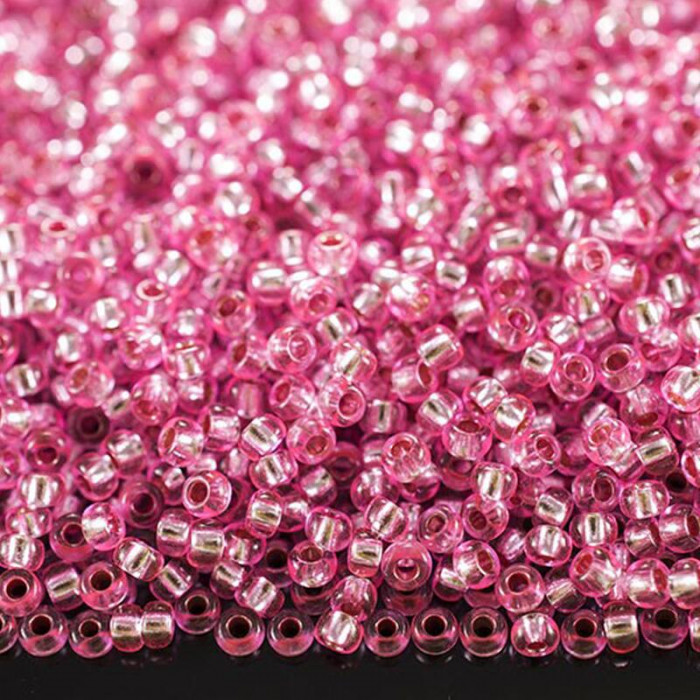 18275 10/0 чеський бісер Preciosa, 50 г, рожевий, кристальний з блискучим срібним отвором
