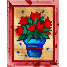 X2243 Червоні тюльпани. Bambini. Набір для вишивки пряжею по канві з малюнком гобеленовим стібком