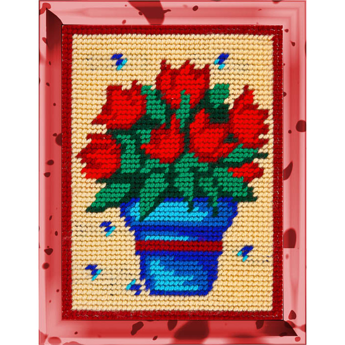 X2243 Червоні тюльпани. Bambini. Набір для вишивки пряжею по канві з малюнком гобеленовим стібком
