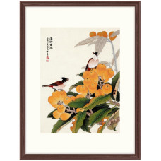 2030814 Xiu Crafts Набір для вишивки рахунковим хрестиком - Птахи на золотистій Мушмулі 34x46 см, Aida 18 ct (канва з фоном)