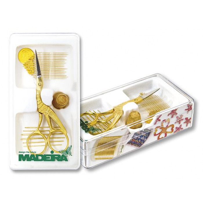 9480 Золотий набір для рукоділля Gold Quality Box. Madeira (вишивальні голки, нитковдеватель, наперсток та ножиці)(Знятий з виробництва)